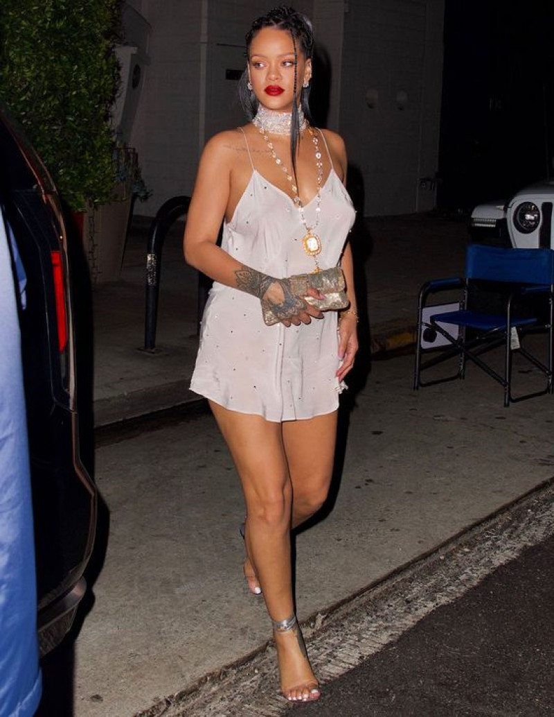 rihanna outfits dress, rihanna: and the clothes she wears, slip dress, silver formal sandal