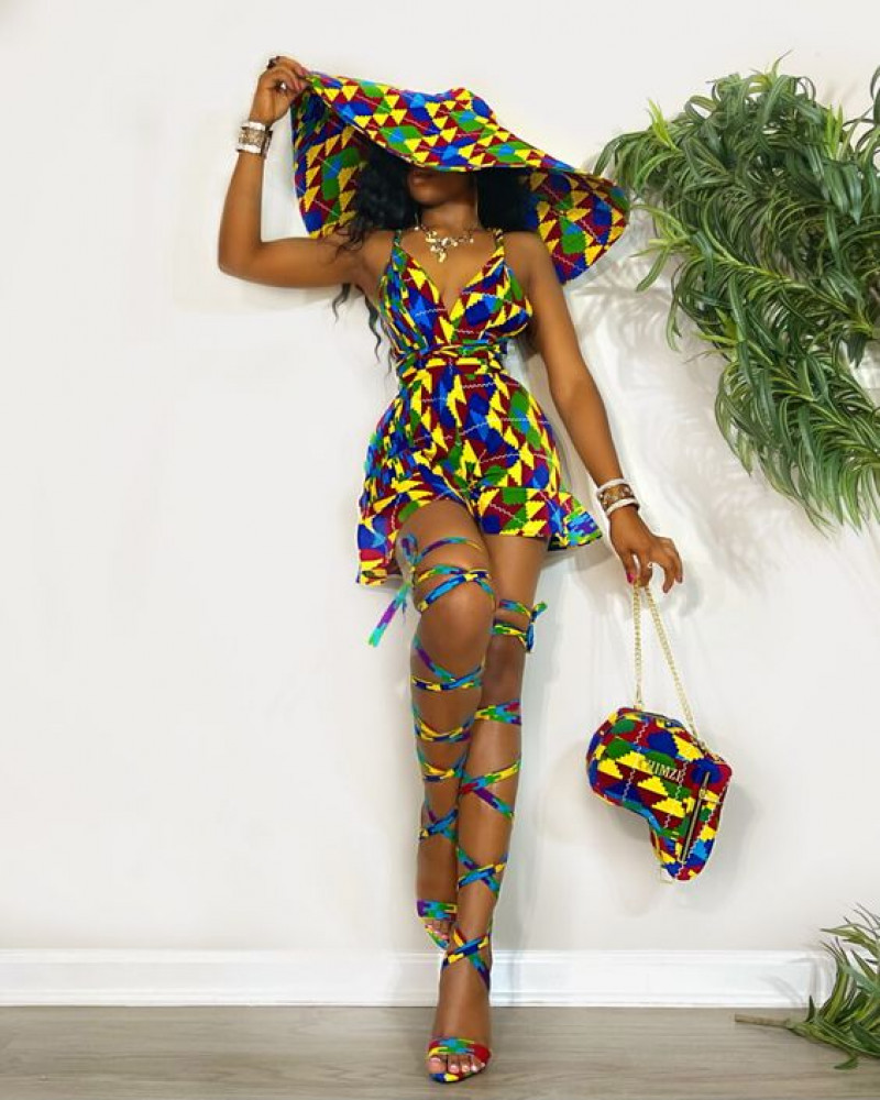 fashion model, african wax prints, fashion accessory, romper suit