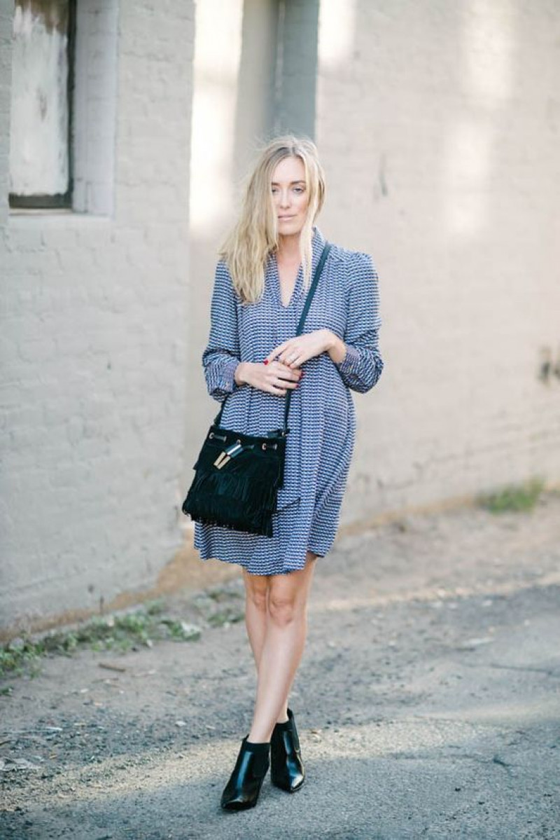 Blue and white polka-dot shirt dress