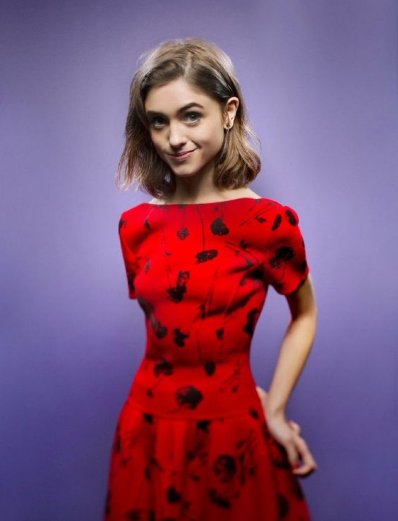 natalia dyer, party dress, red mini dress