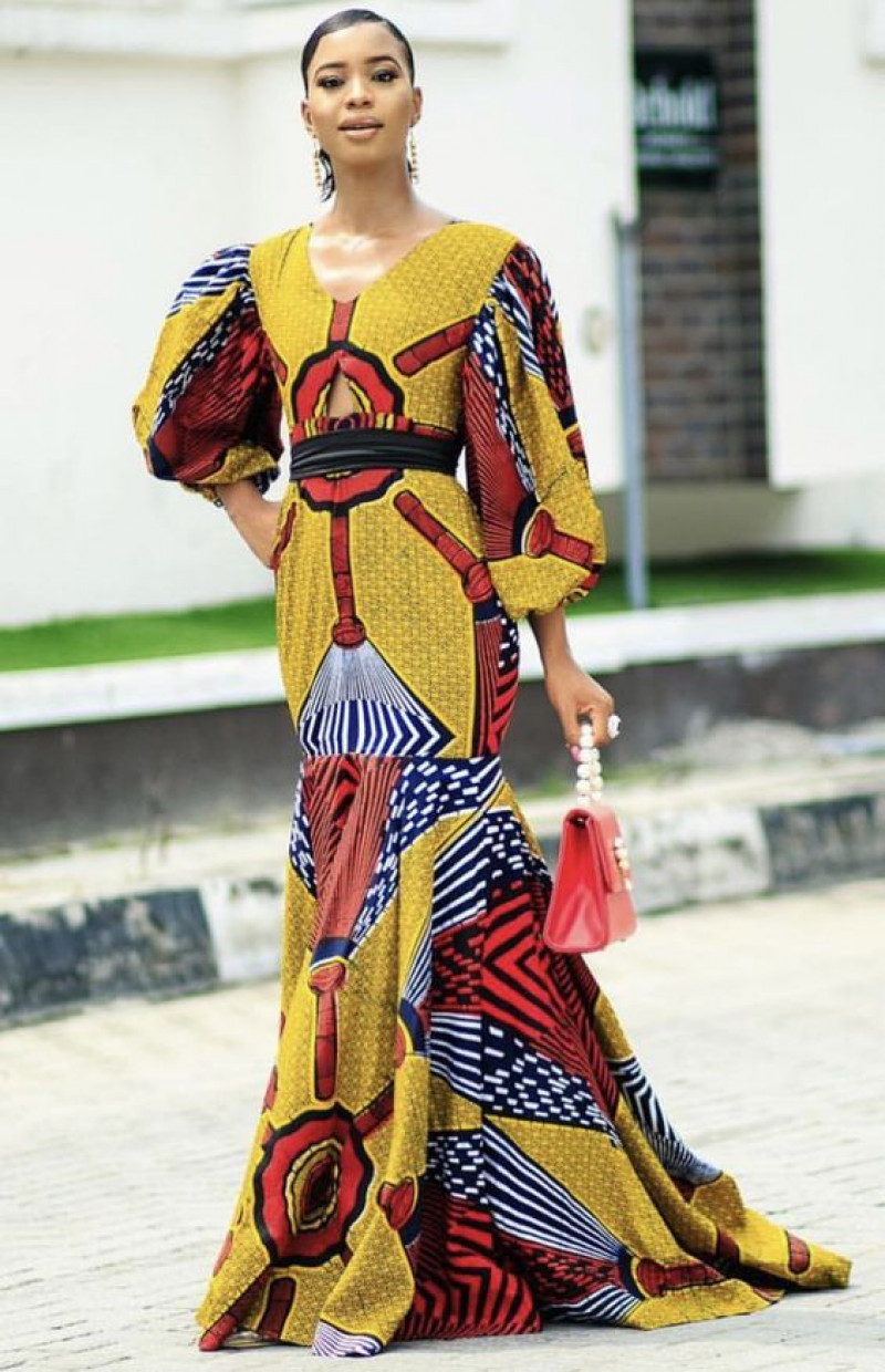 Zambian dress with golden patterns