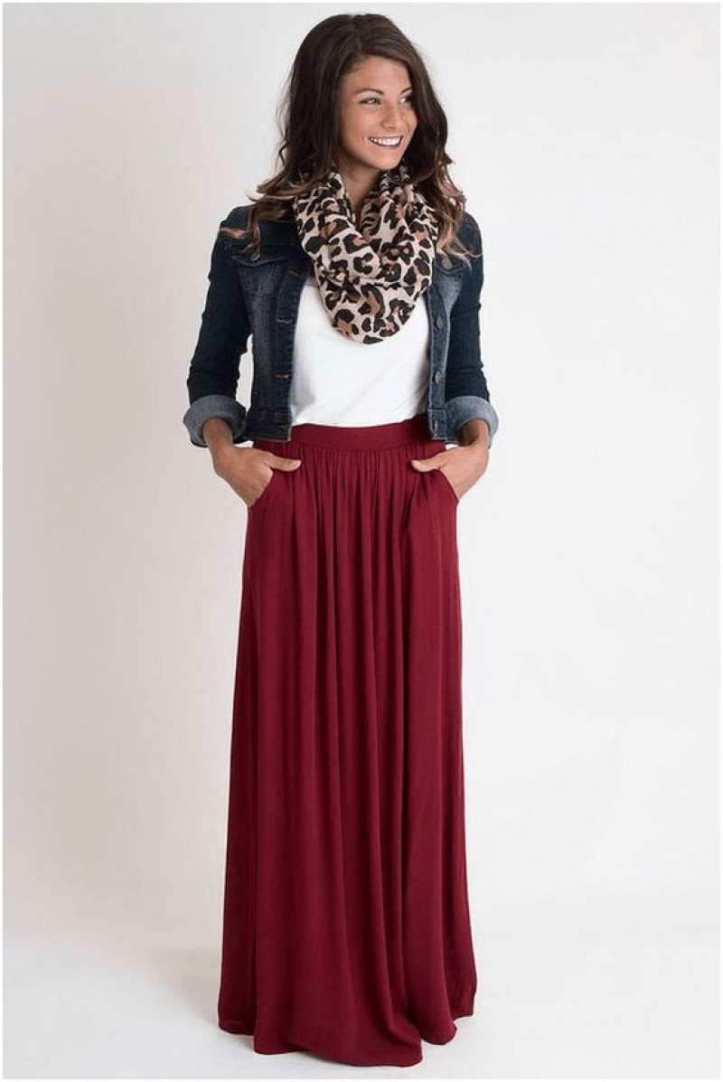 casual long skirt and top with scarf, maxi skirt, day dress, crop top, red a-line skirt skirt, black blouse