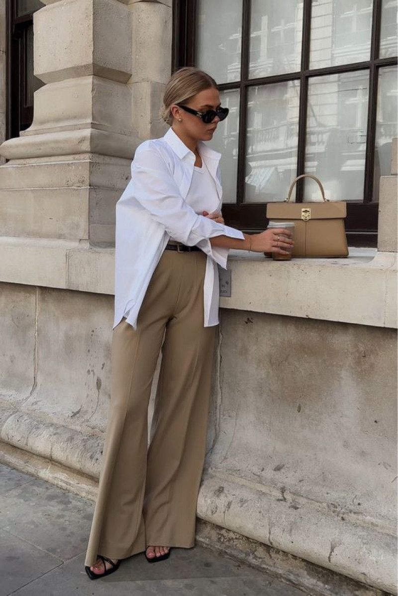 White Shirt and Beige Trousers