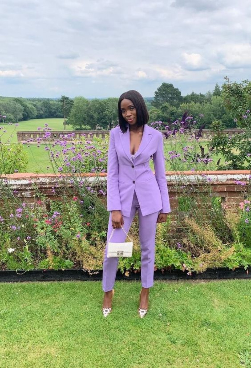 women's suits, purple and violet suit jackets and tuxedo, purple and violet suit trouser, white pump