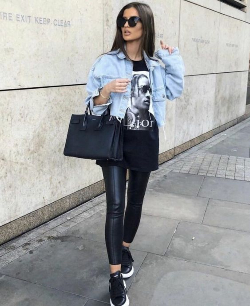 leggings, alexander mcqueen, luggage and bags, women's sneaker, light blue casual jacket, blue leather legging, black trainer, black sneaker