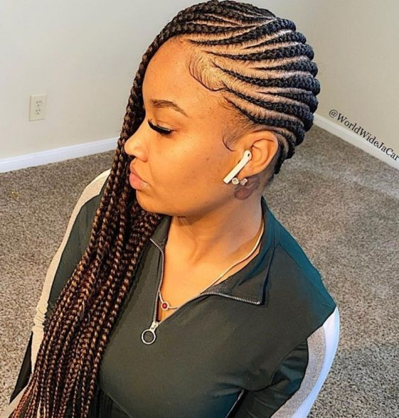 dark cornrows with side part