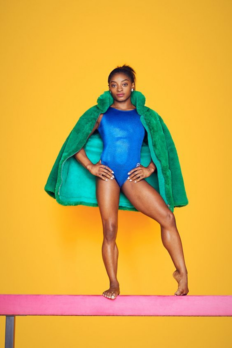 simone biles espn, summer olympic games, simone biles, green winter coat, pink sandal