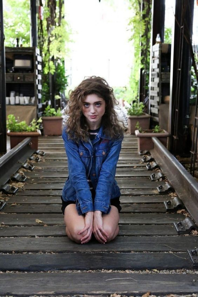 stranger things, natalia dyer, blue casual jacket