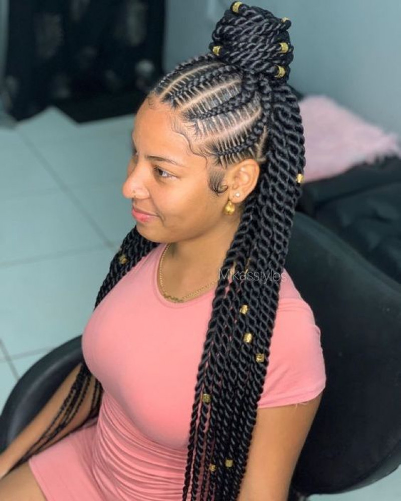 Half cornrows and half box braids