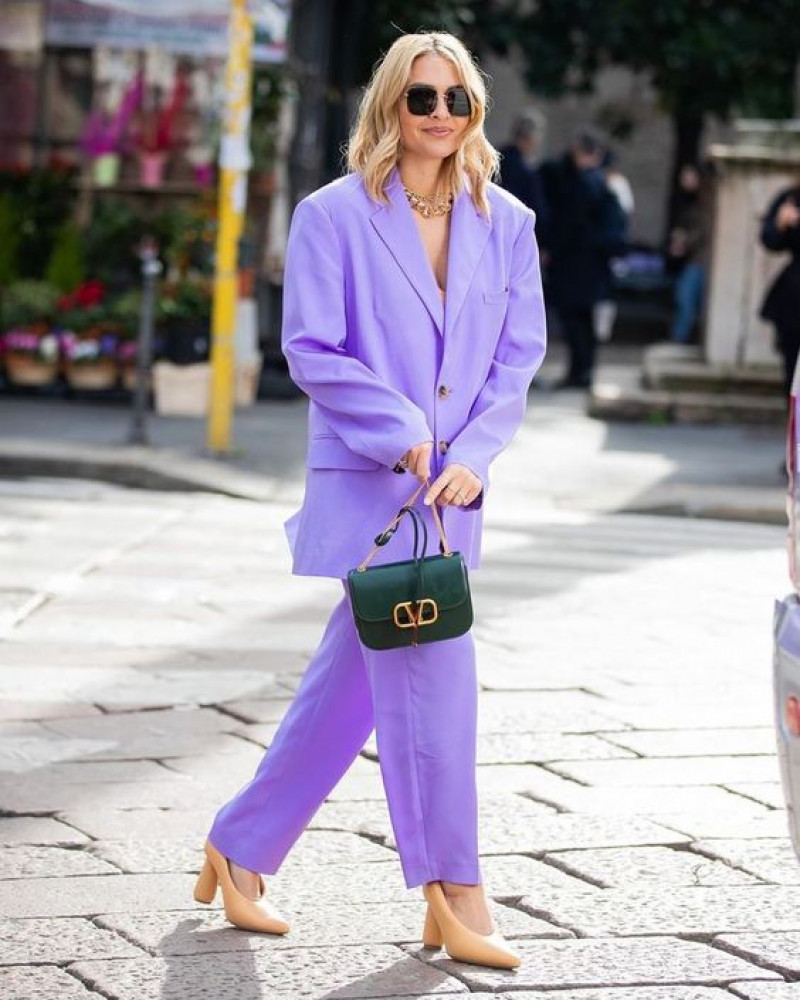 jeans, purple and violet suit jackets and tuxedo, purple and violet formal trouser, white pump