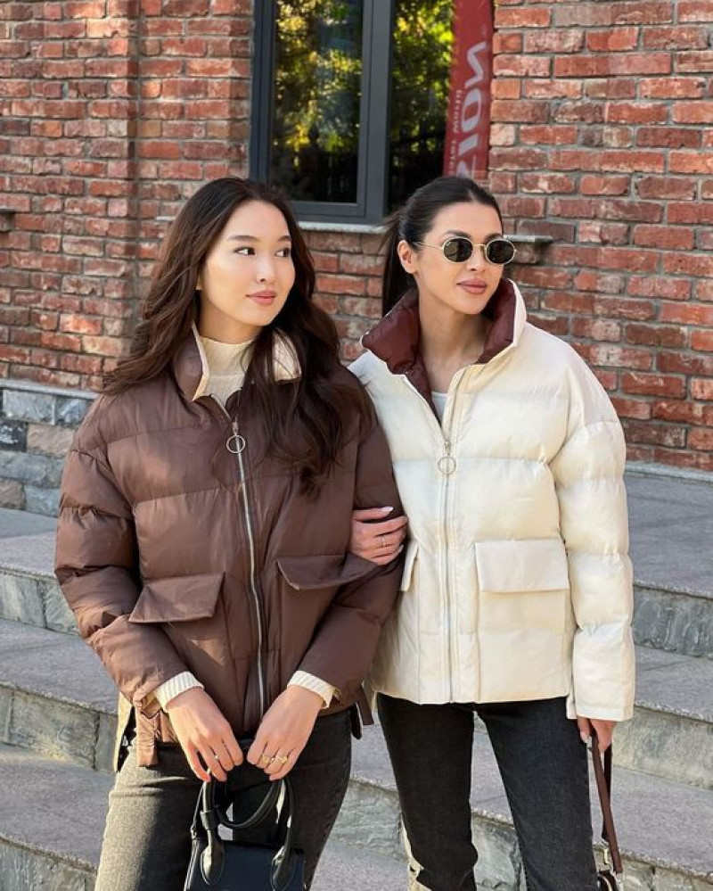 Cream and Brown Puff Jackets