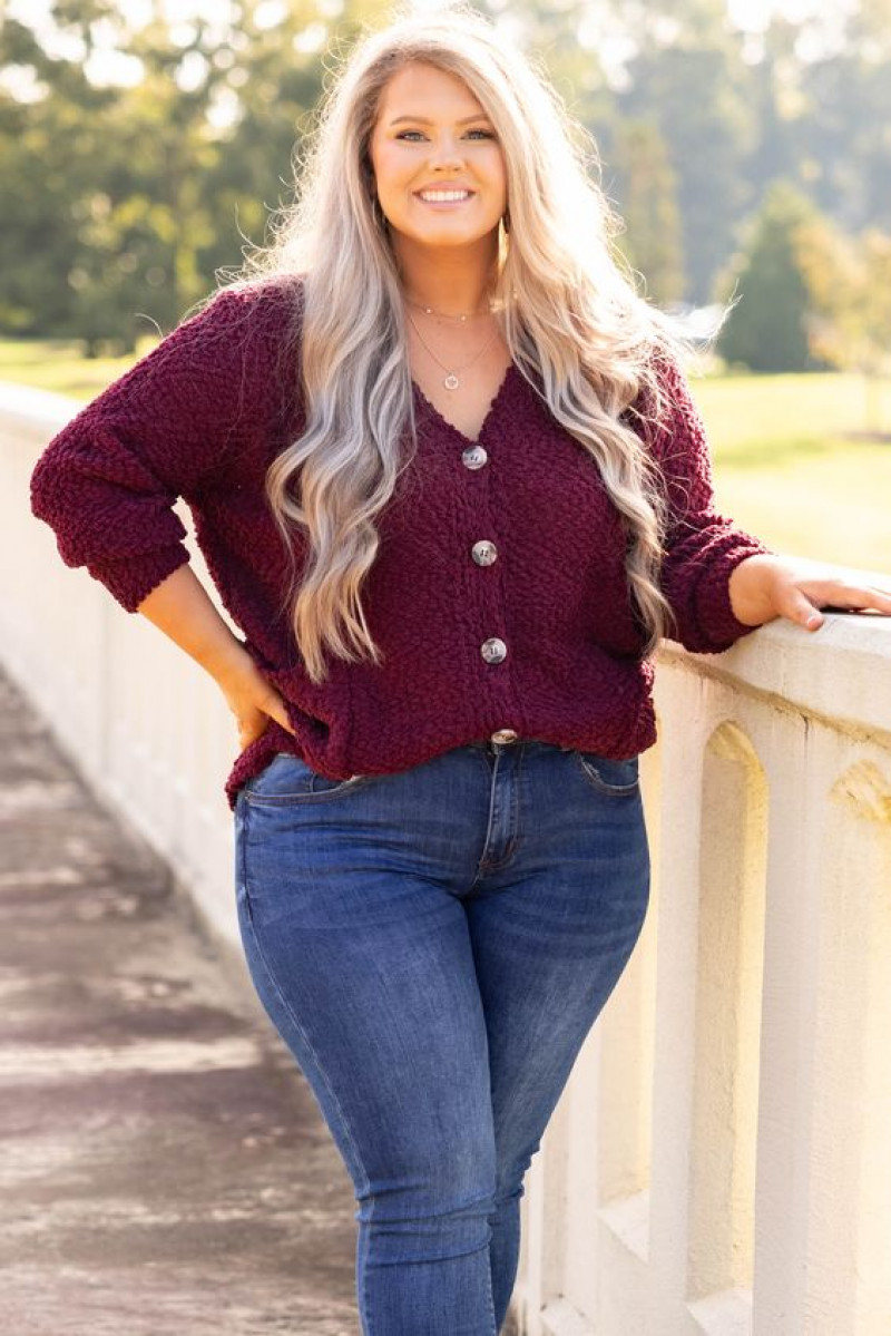 jeans, purple and violet cardigan, blue jeans