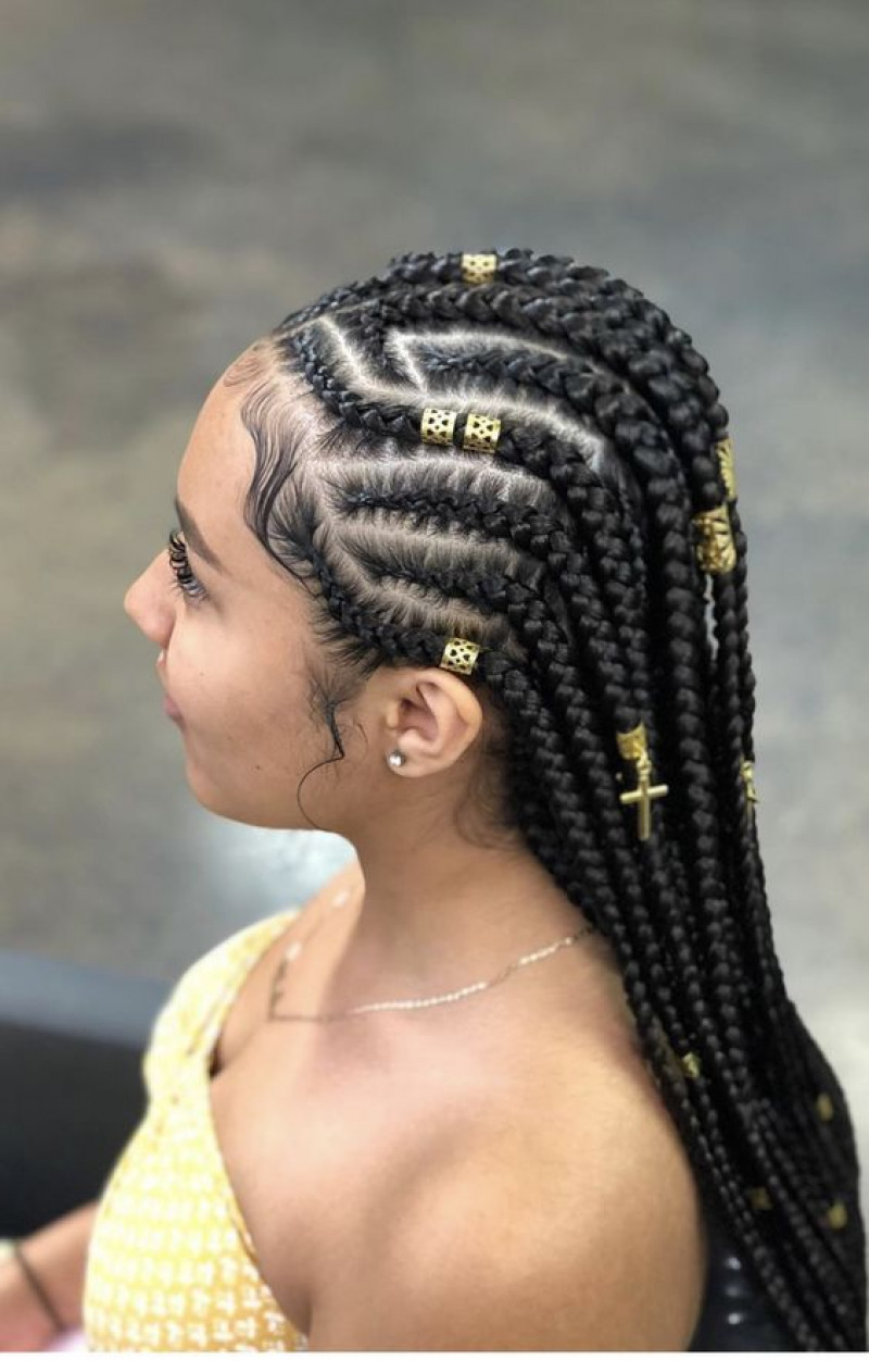 Sleek braids with curly finish